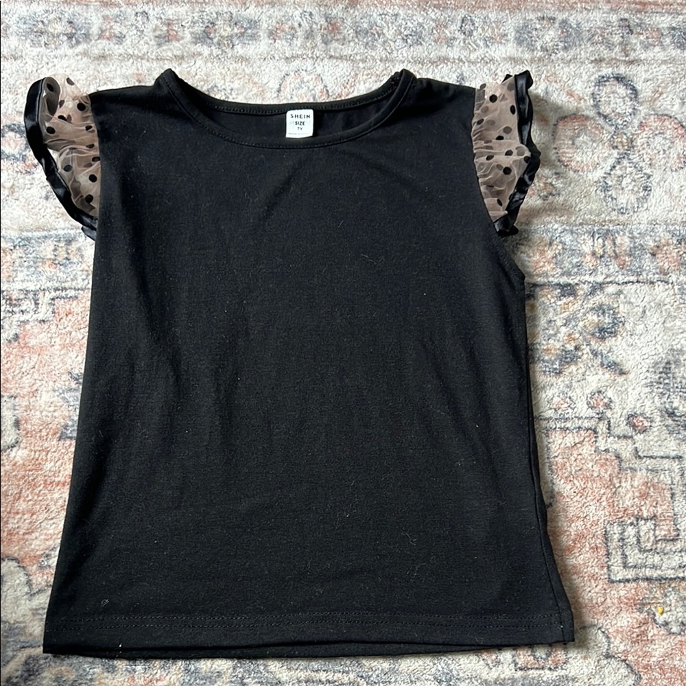 SHEIN Black and Brown Short Sleeve Tee with Ruffled Cap Sleeves